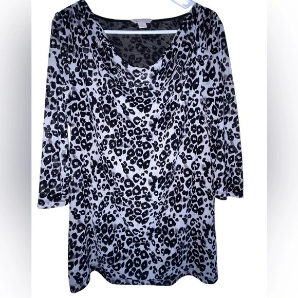 Laura Ashley Gray Leopard Print Cowl Neck 3/4 Sleeve Blouse Size 1X Animal - Picture 6 of 6